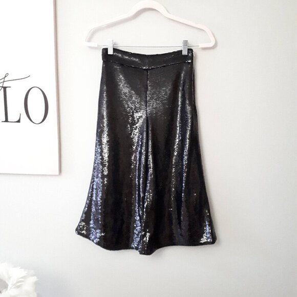 NWT Maje black sequin high waist wide leg cropped culottes, XS - Picture 7 of 9